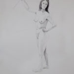 A model leaning on a window-frame. Pencil on paper.