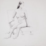 A model on armchair looking left. Pencil