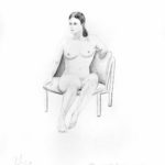 A model on armchair looking right. Pencil