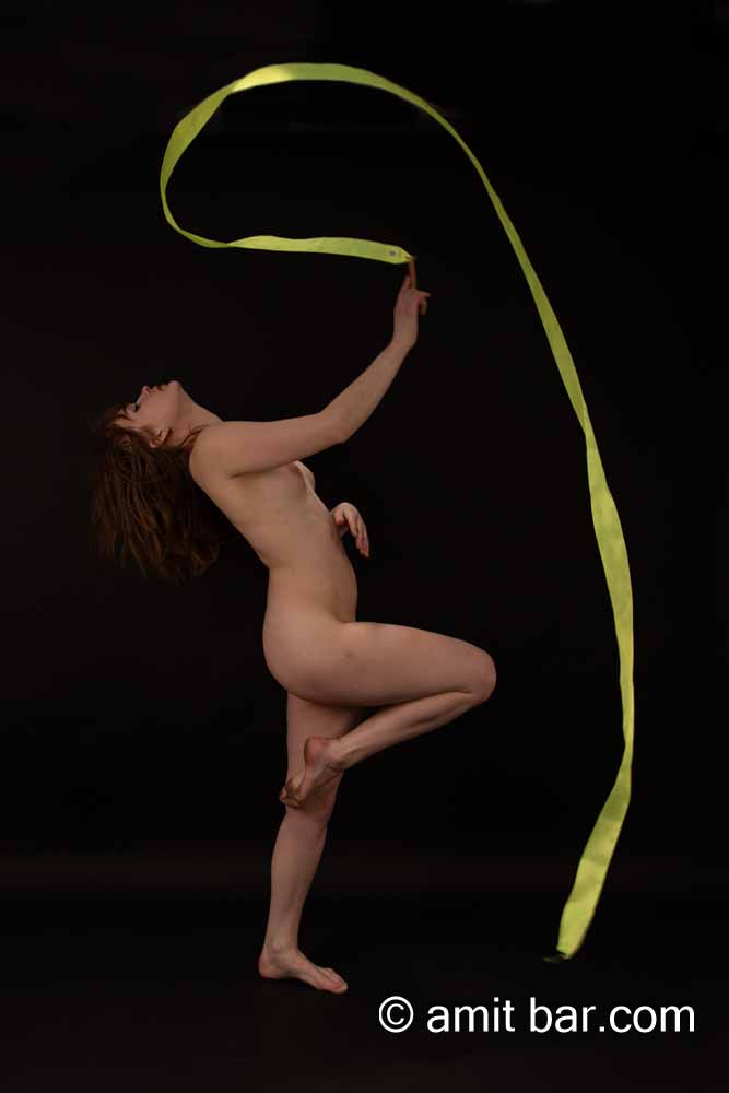 Ameria's ribbon I: Model Ameria is dancing with a yellow ribbon