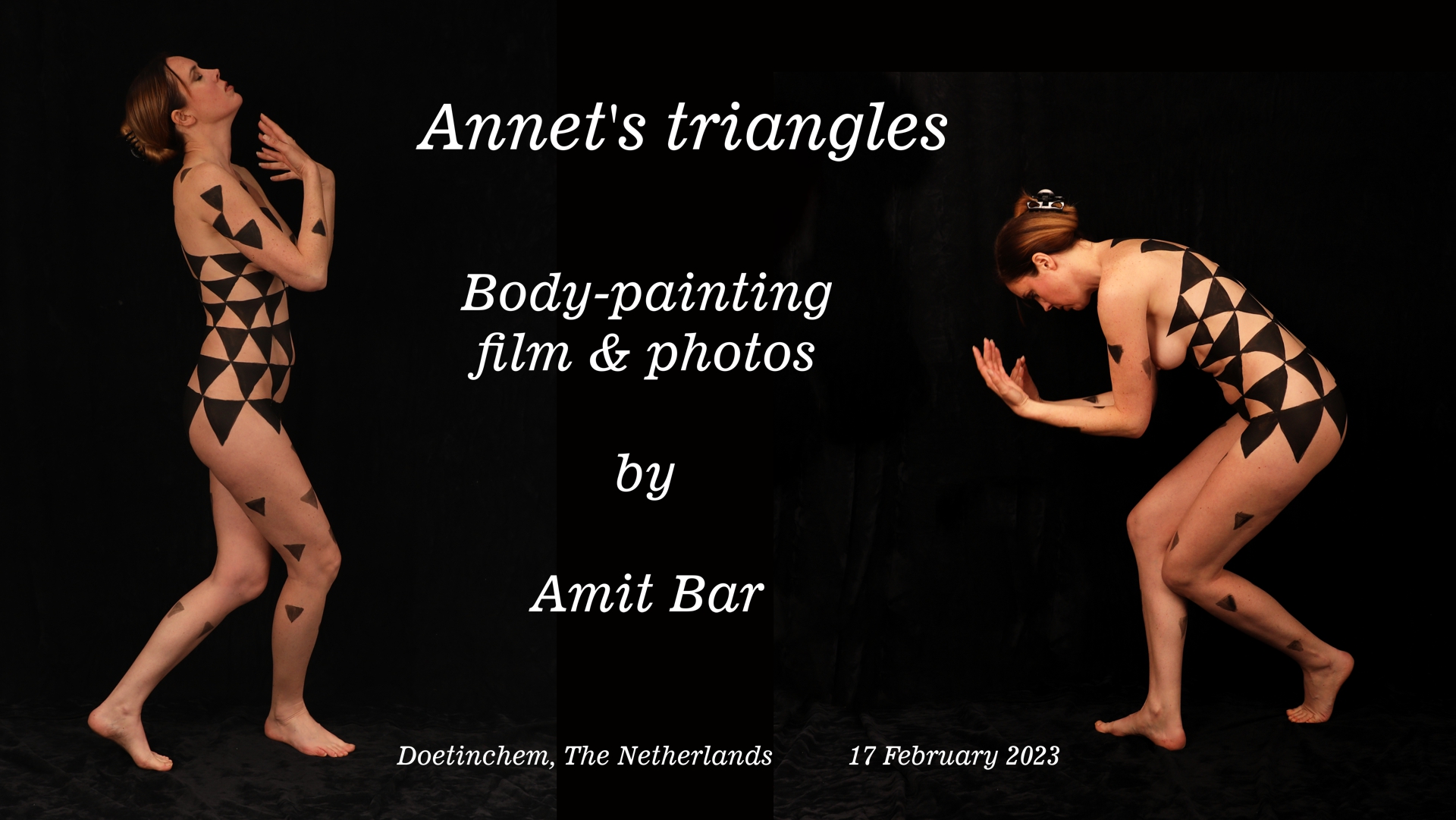 Annet's triangles: Body-painted Annet is dancing in my studio