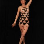 Annet's triangles I: Body-painted Annet is dancing in my studio