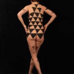Annet's triangles II: Body-painted Annet is dancing in my studio