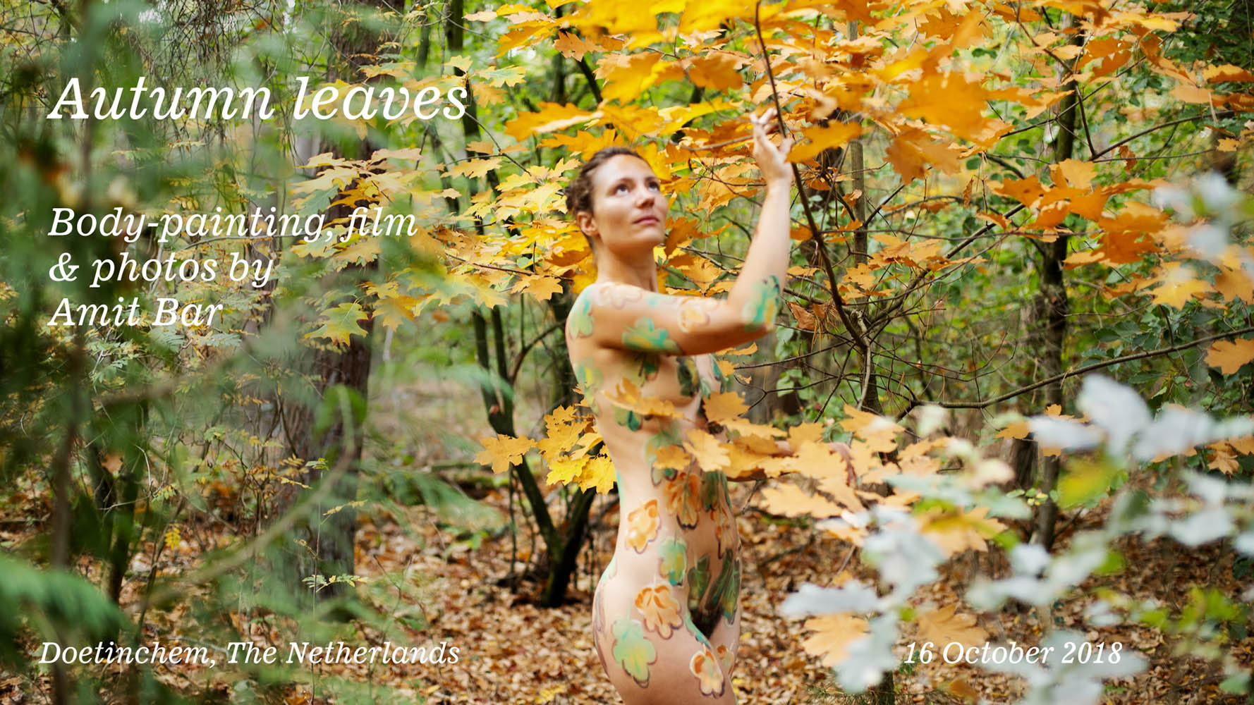 Body painted autumn leaves video title