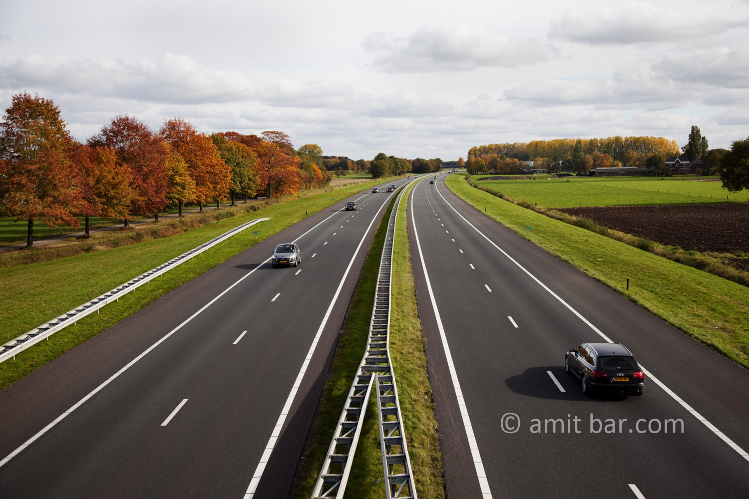Autumn trees VII: Autumn on highway A18 in De Achterhoek, The Netherlands