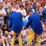 Be careful!: Two artist are blowing huge balloons on street theater show in Doetinchem, The Netherlands