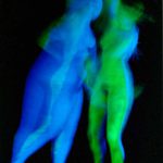 Blue and green IV: Two body-painted models in UV blue and green