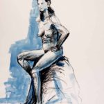 Blue nude: Nude model in black ink and blue water color