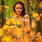 Body painted autumn leaves IV: Autumn leaves painted on a model in the forest beside Doetinchem, The Netherlands