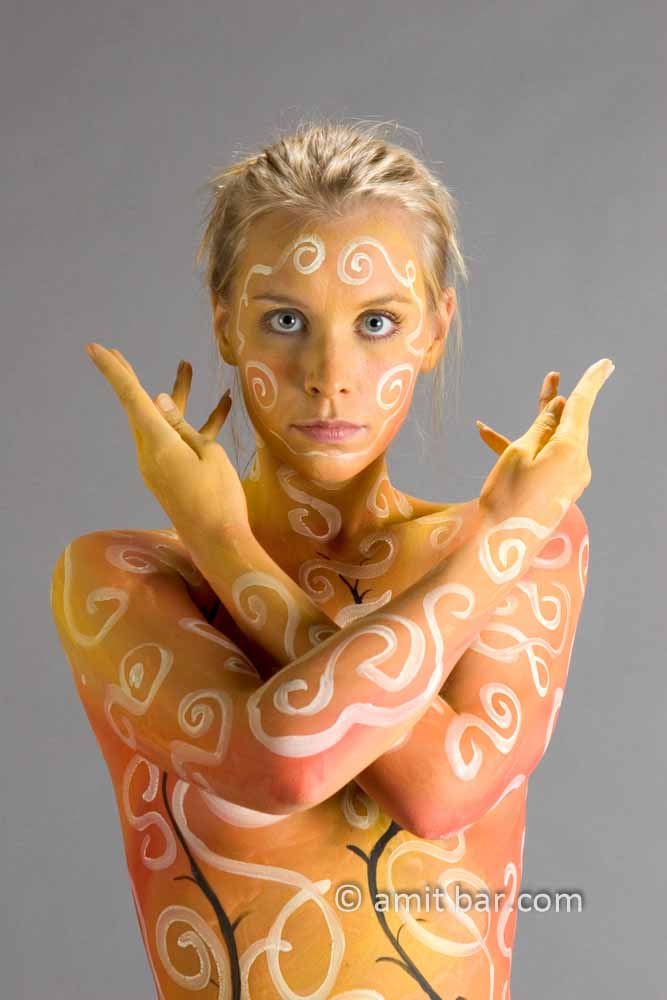Body-painted figures: Portrait of a body-painted model in my studio