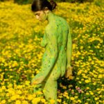 Brida body-painting III: Body-painted model Brida is walking among the wild Chrysanthemum flowers on mount Carmel