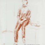 Brown model on a cube: Brown chalk drawing