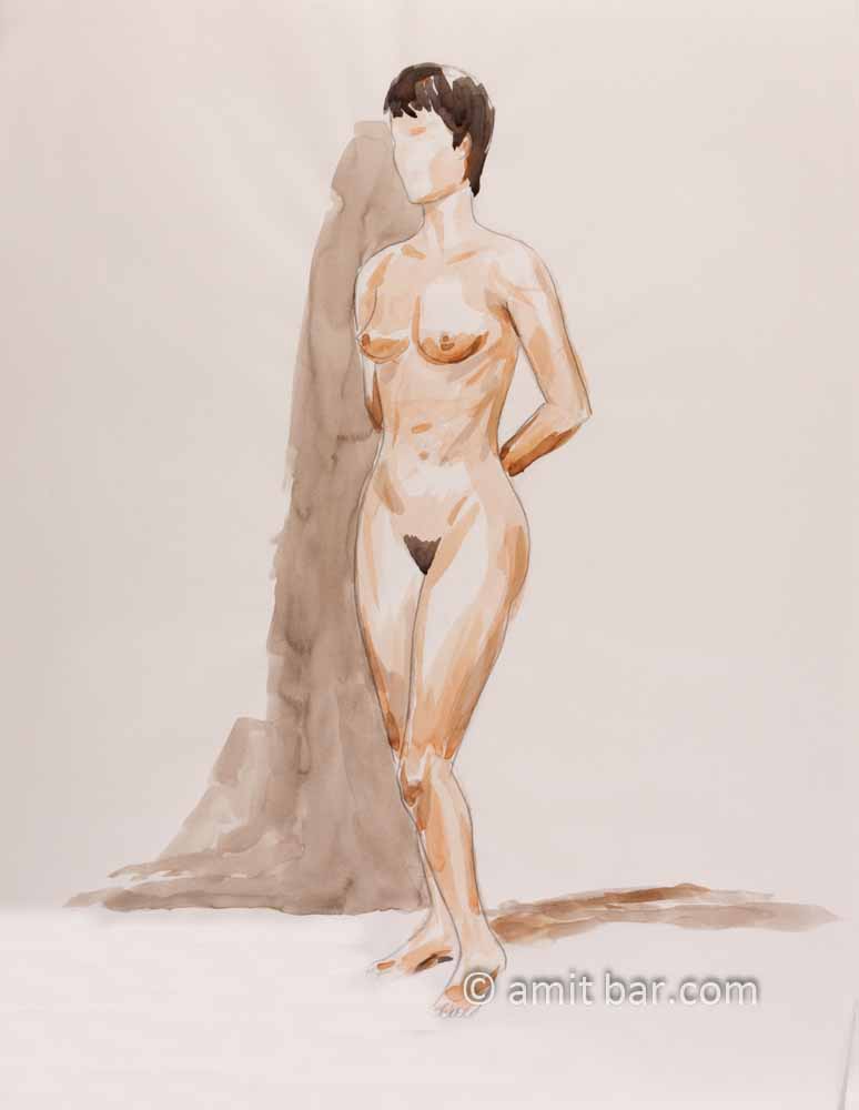 Brown nude: Nude figure in brown aquarel