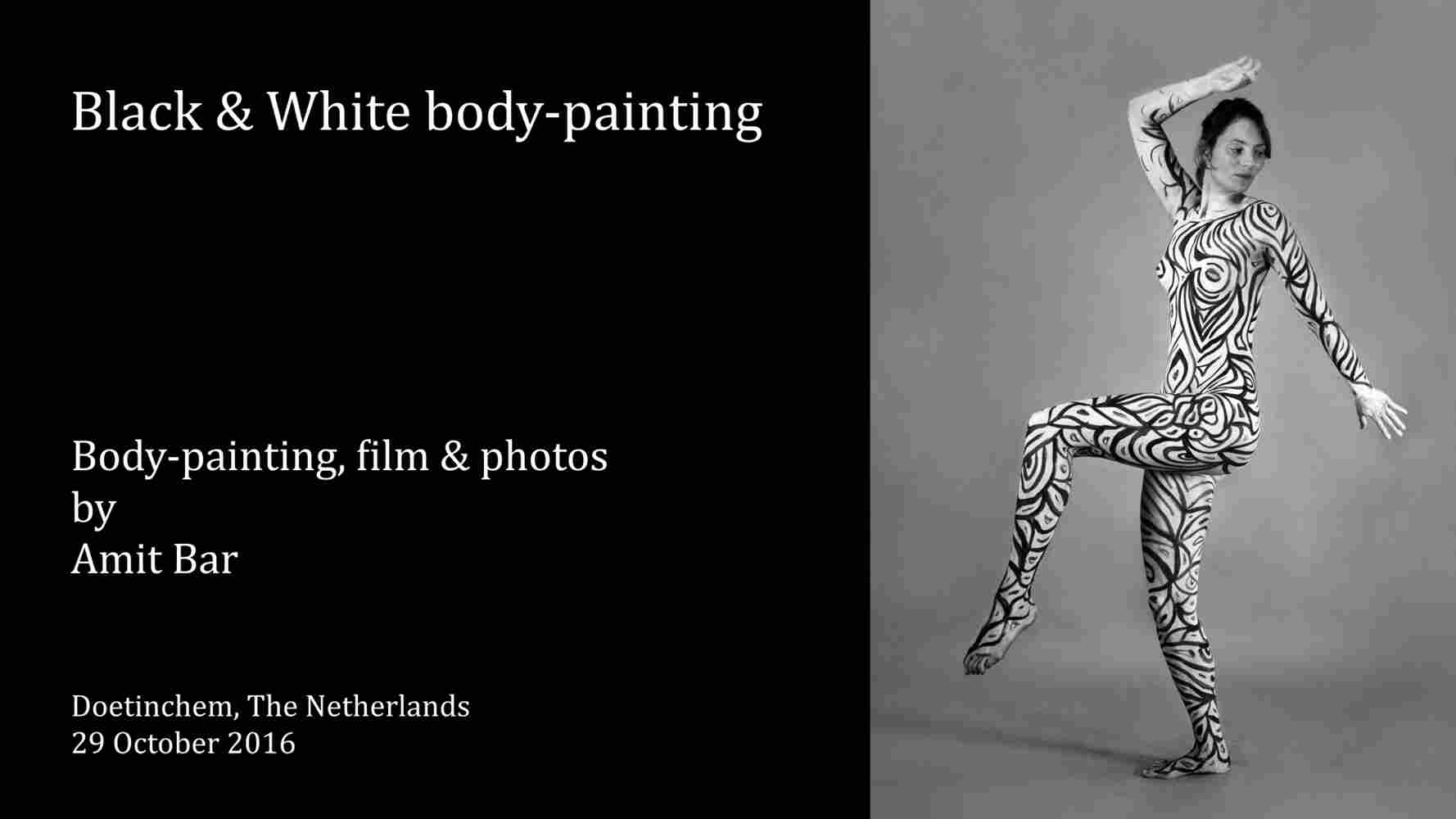 B&W video: Black & white are the only colours which have been used to creae this body-painting.