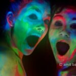 Colored patches IV: Portrait of body-painted models in my studio