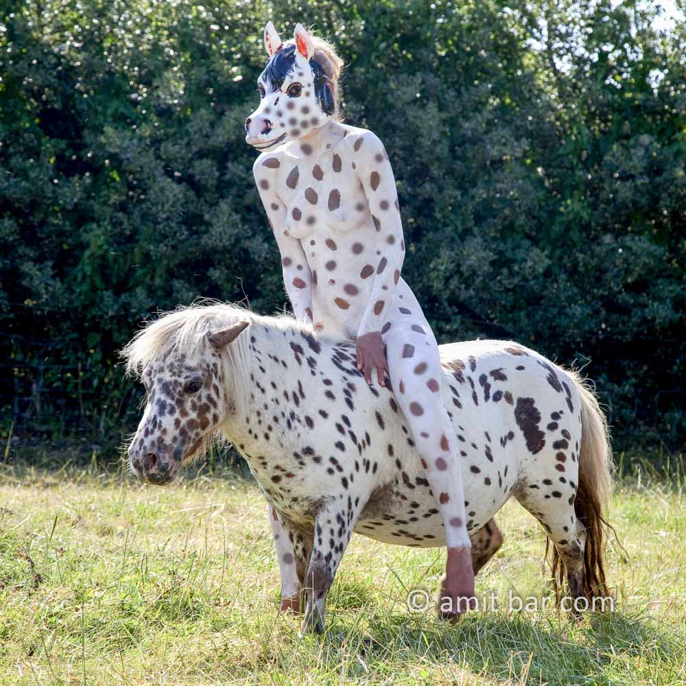 Dalmatian pony II: Body-painted model with Dalmatian pony