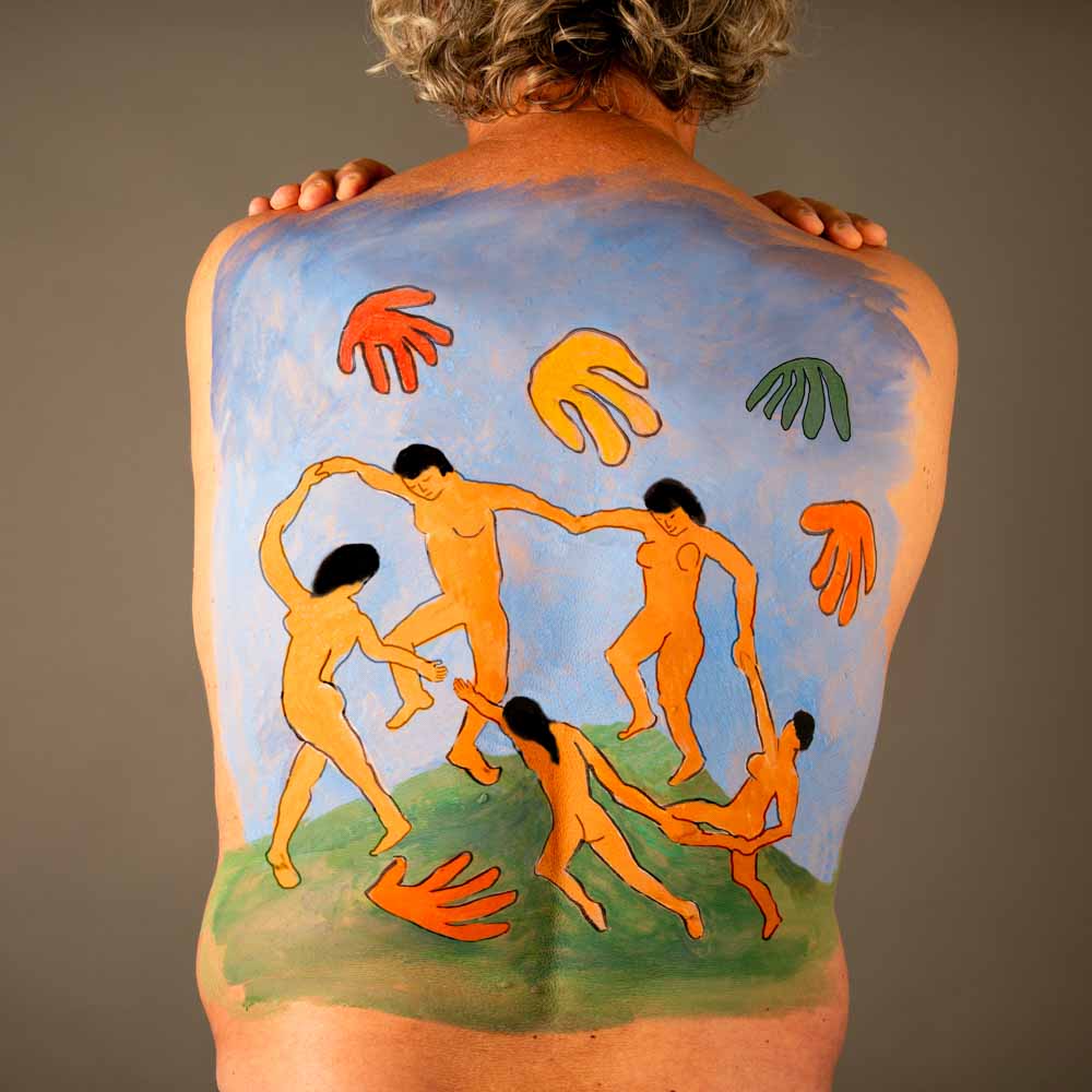 Dance - Homage to Matisse: Body-painted man with the painting of Matisse "Dance"