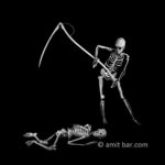 Dance Macabre II: Body-painted model as the angel of death is leading the next victim to his end