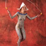 Delft blue III: Body-painted model with Delft blue tiles