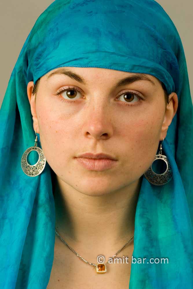 Eyes, hair and scarf II: A girl with a blue headscarf