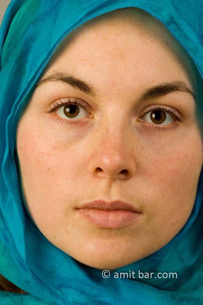 Eyes, hair and scarf III: A girl with a blue headscarf