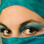 Eyes, hair and scarf VII: A girl with a blue headscarf and makeup