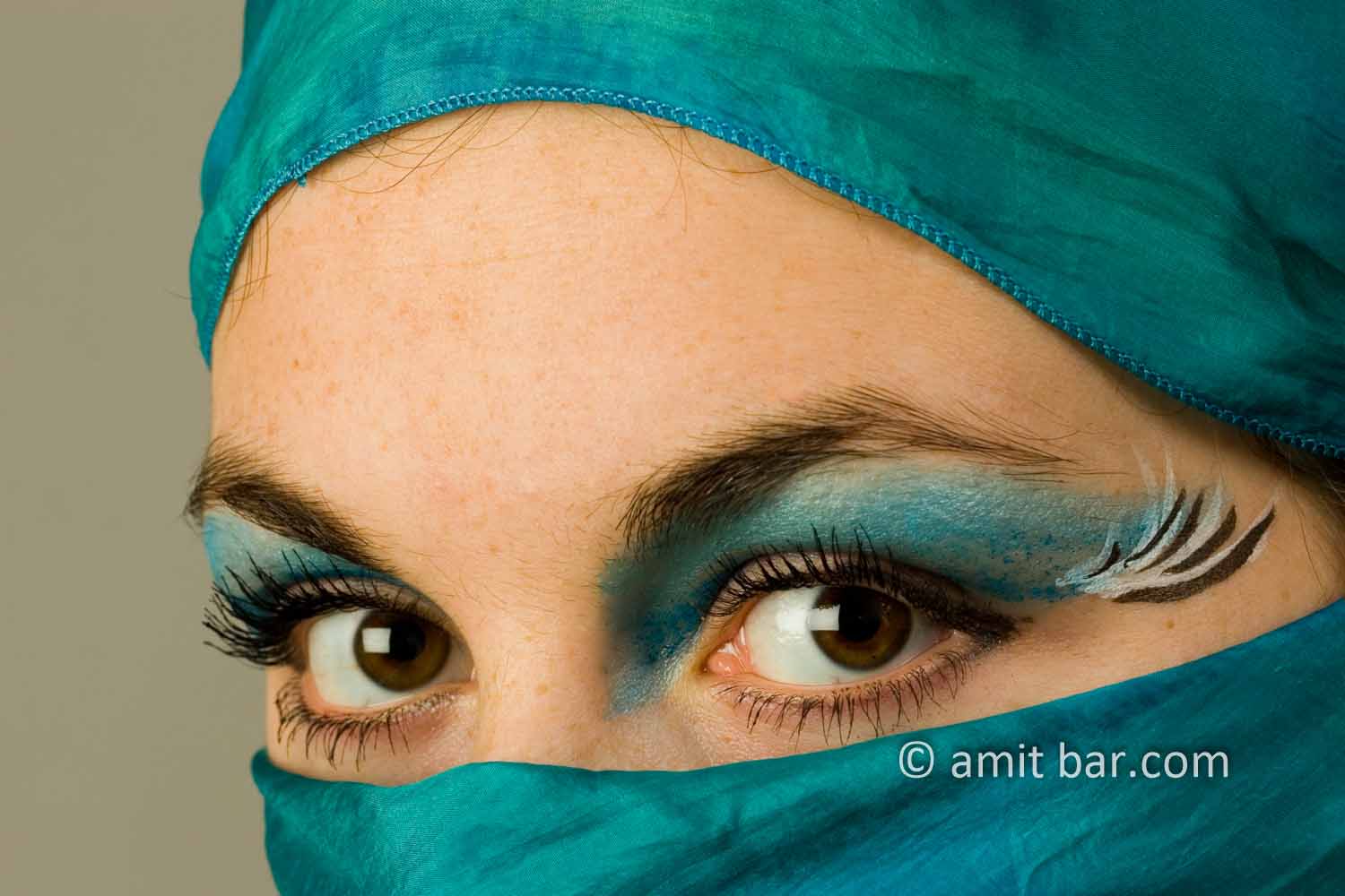 Eyes, hair and scarf VII: A girl with a blue headscarf and makeup