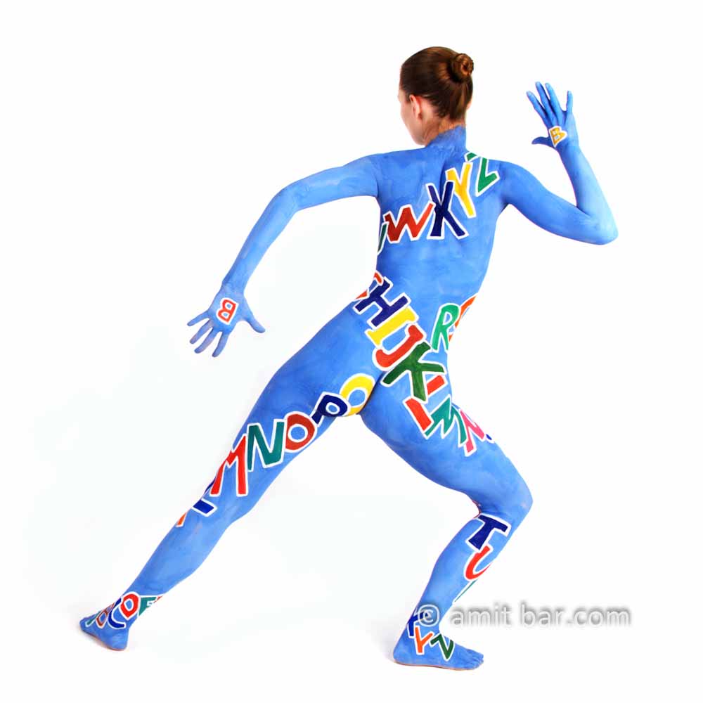From A to Z II: Body-painted model with letters