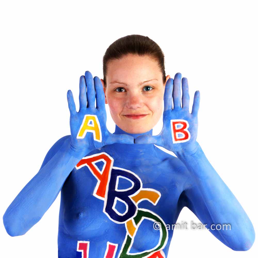 From A to Z III: Body-painted model with letters