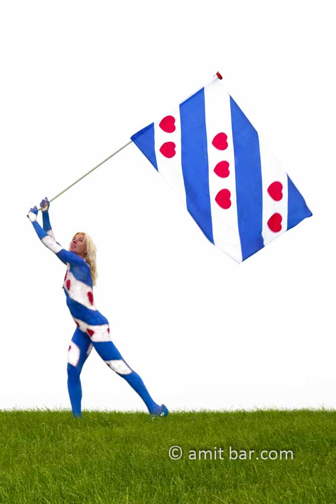 Frysian Flag I: Body-painted model with the flag of Friesland