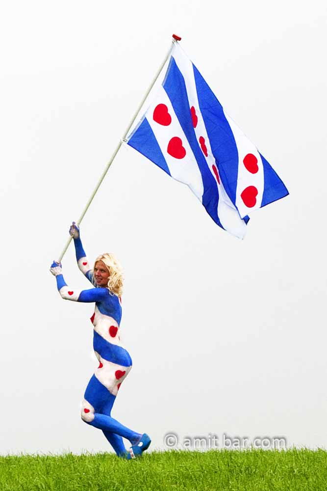Frysian Flag II: Body-painted model with the flag of Friesland