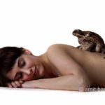 Giant toad: Giant toad on the back of a nude model
