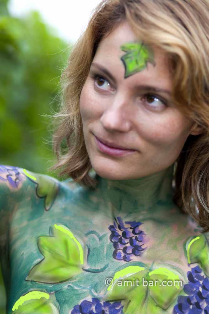 Grapes I: Body-painted model in the vineyard