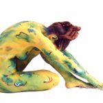 Green and yellow II: Body-painted model in green and yellow