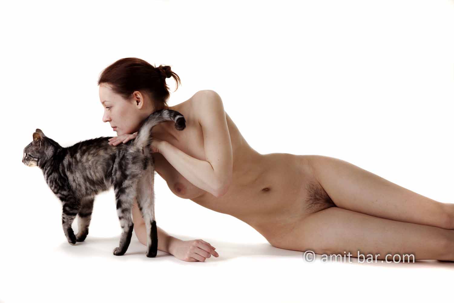Grey cat I: Nude model with a grey cat
