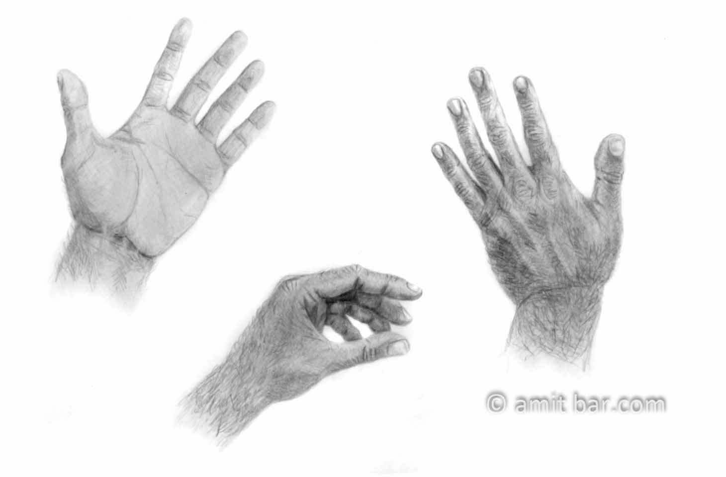 Hands: My left hand three times. Pencils