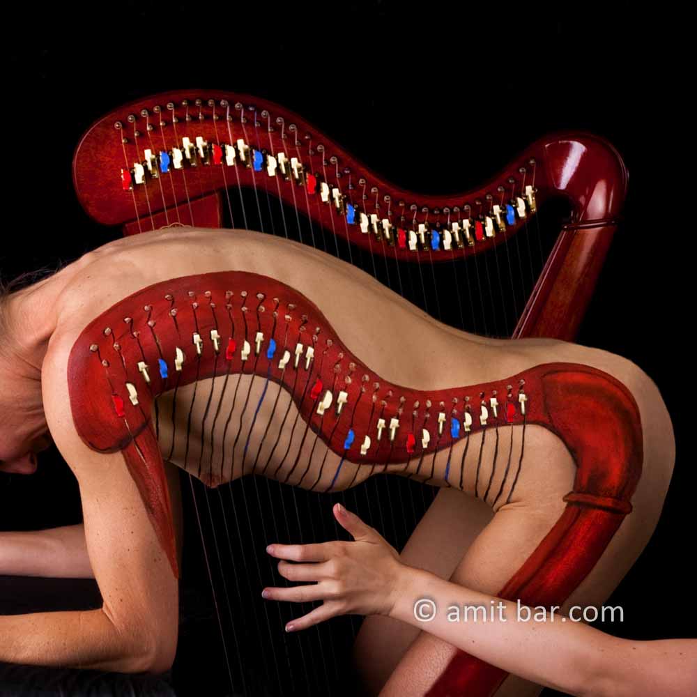 Harp: Body-painted model with harp