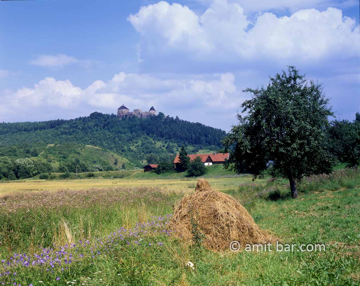 Haystack: haystack by a castle  in the Czech Republic
