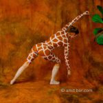Hungry giraffe: Body-painted model in giraffe suit