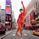 Ladder story II: New York's fire emergency stairs are the inspiration for this body-painting.