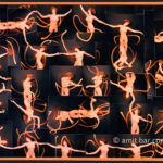 Light-trails collage: Dancing nude model with a light-source