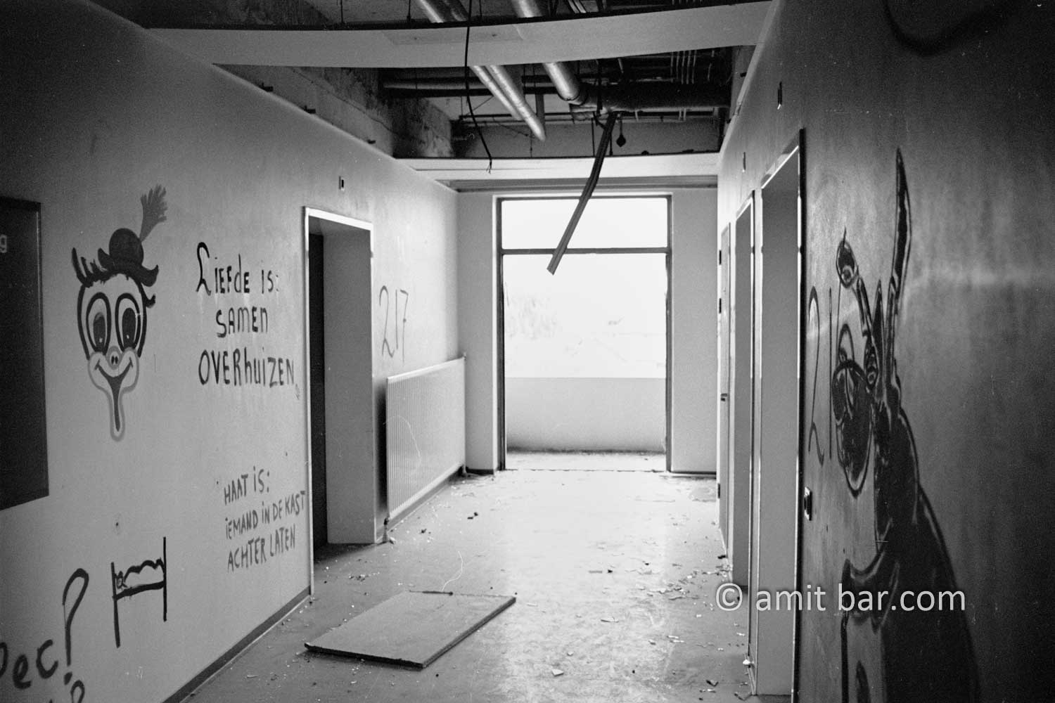 Love is...: Last notifications of staff and patients on the walls of a corridor in abandoned hospital before the demolition. Doetinchem, The Netherlands