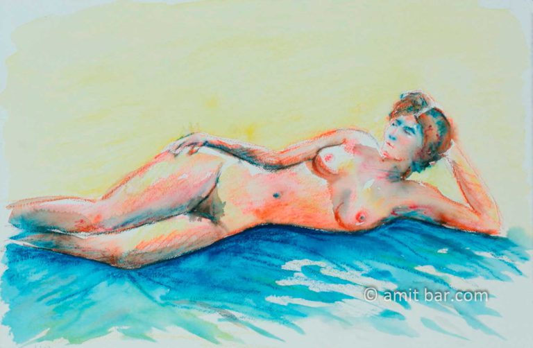 Laying nude figure leaning on her elbow