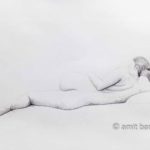 Lying nude model from the back. Pencil drawing