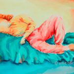 Lying woman: Lying woman on low sofa. Aquarel drawing