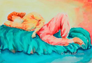Lying woman: Lying woman on low sofa. Aquarel drawing