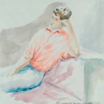 Man sitting by a box. Aquarel painting