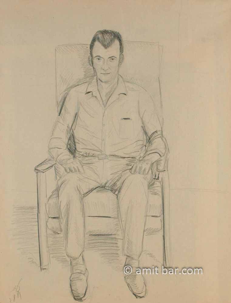 Man sitting on armchair. Pencil drawings