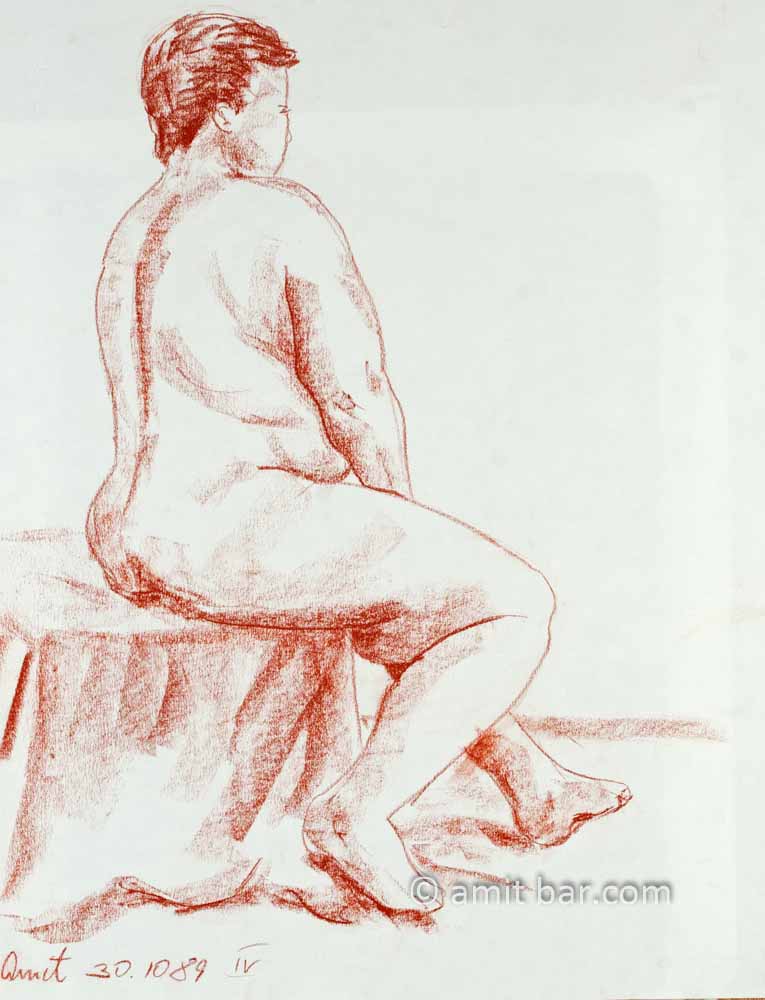 Massive nude II: Massive nude figure in red chalk