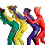 Millenium girls II: Four body painted girls are celebrating the mlilenium
